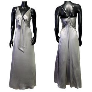 Michelle Mason Silk Bias Maxi Slip Strappy Formal Cocktail Bow Tie Front‎ Dress